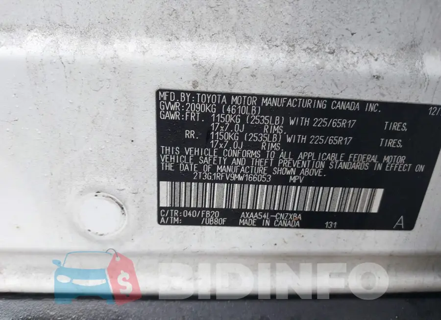 2T3G1RFV9MW166053 Photo# 9