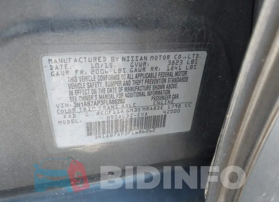 3N1AB7AP3FL686262 Photo# 9