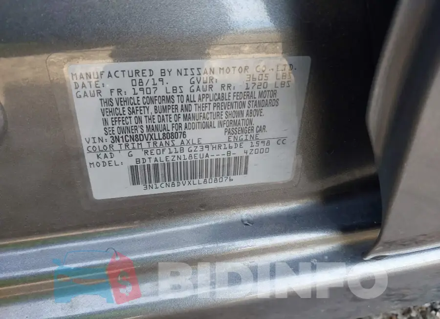 3N1CN8DVXLL808076 Photo# 9