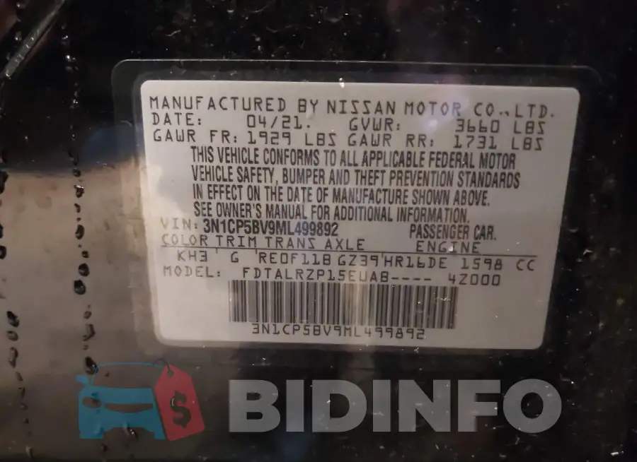 3N1CP5BV9ML499892 Photo# 9