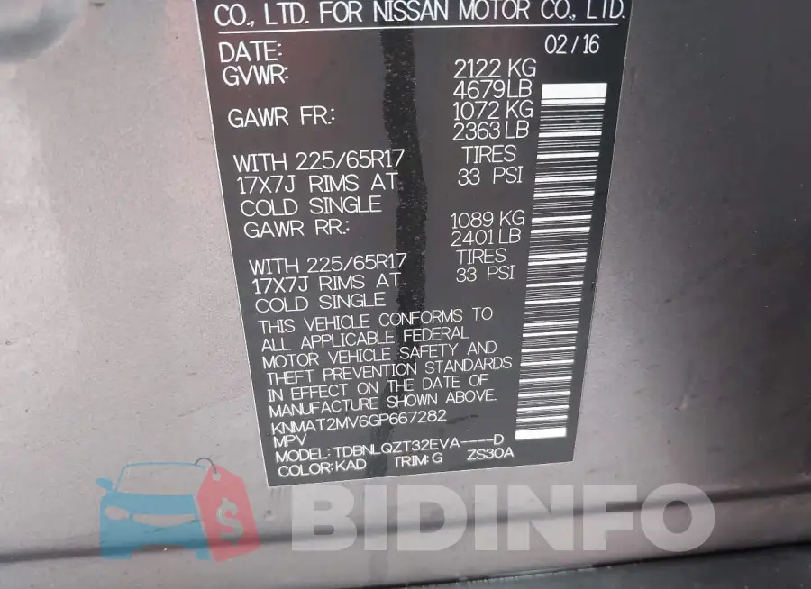 KNMAT2MV6GP667282 Photo# 9