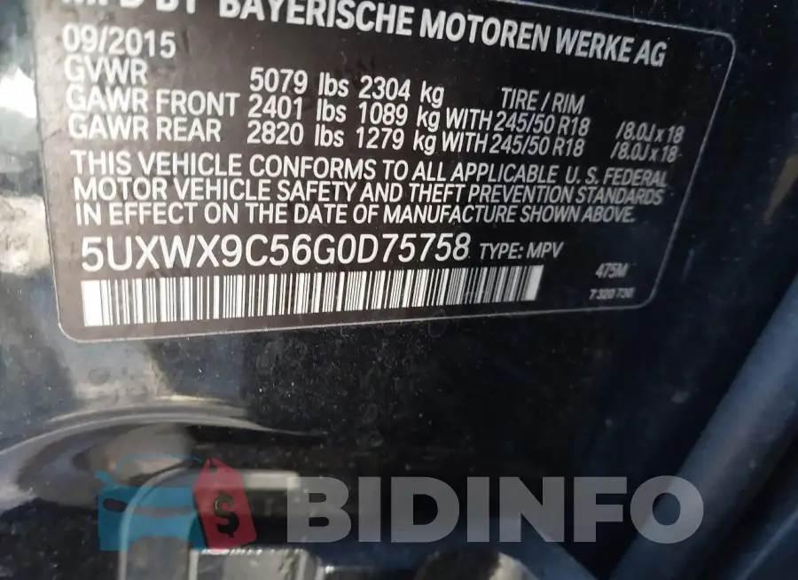 5UXWX9C56G0D75758 Photo# 9