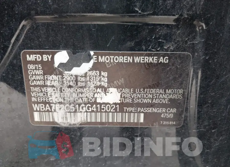 WBA7F2C51GG415021 Photo# 9
