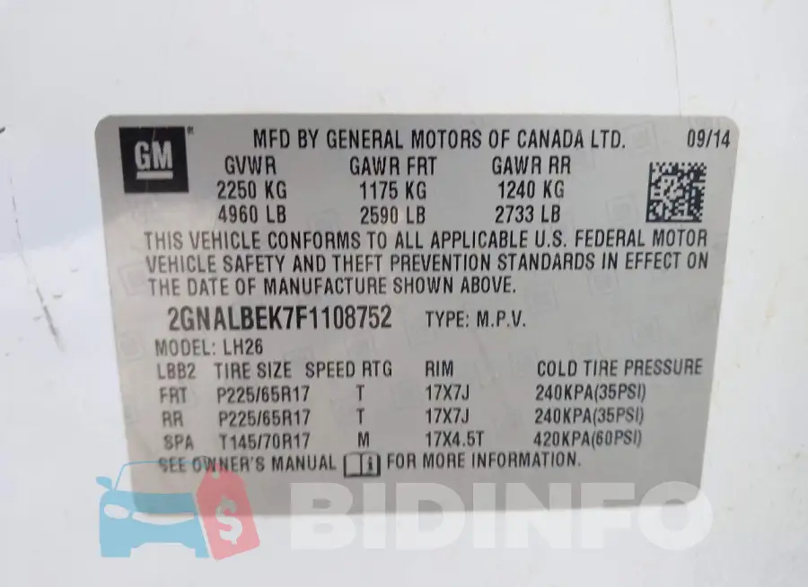 2GNALBEK7F1108752 Photo# 9