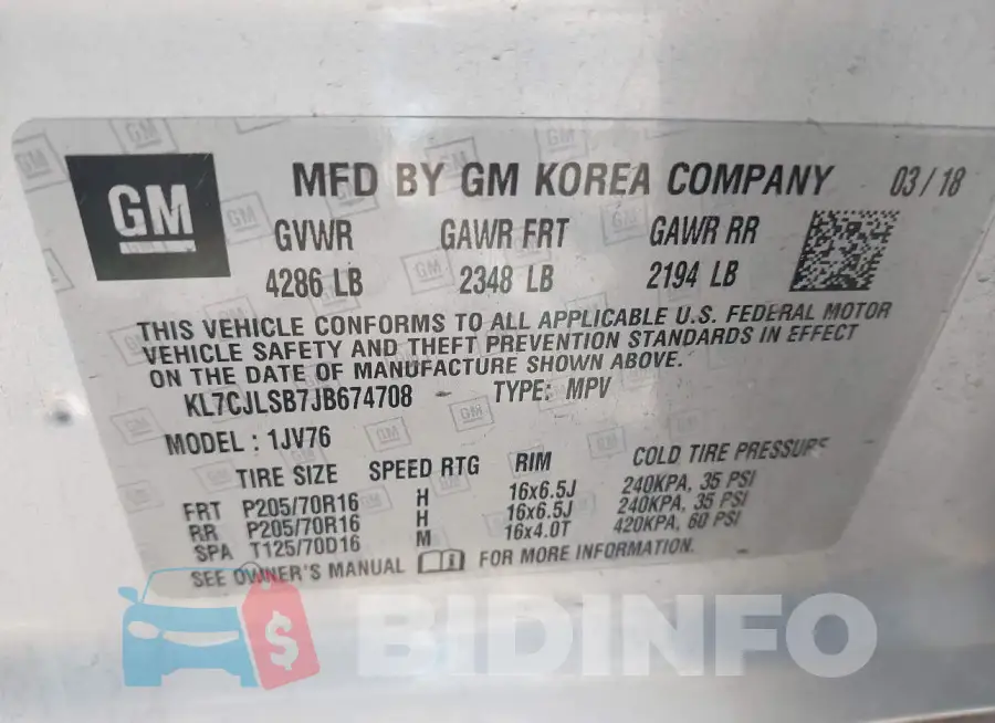 KL7CJLSB7JB674708 Photo# 9