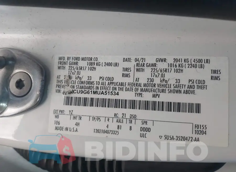 1FMCU9G61MUA51534 Photo# 9