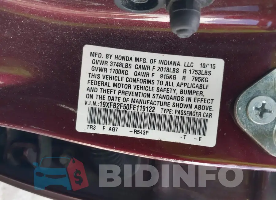 19XFB2F50FE119122 Photo# 9