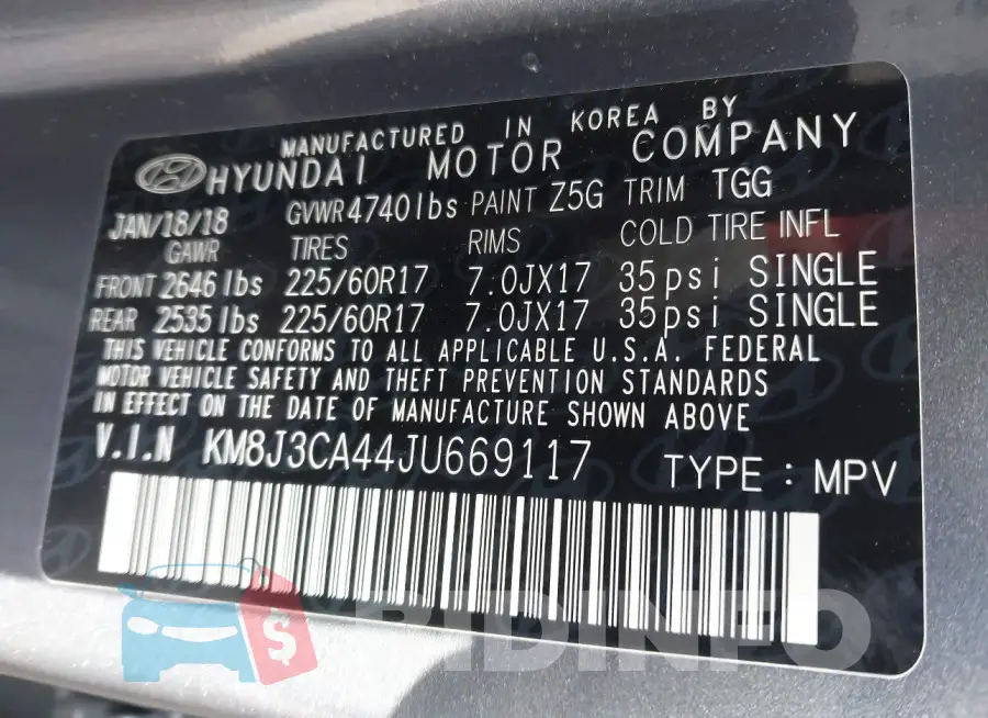 KM8J3CA44JU669117 Photo# 9