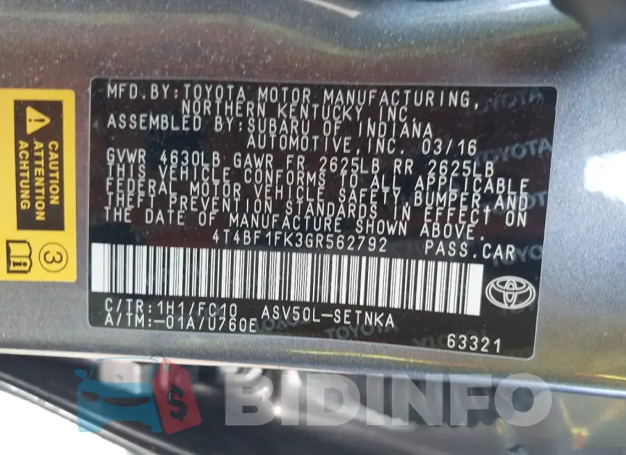 4T4BF1FK3GR562792 Photo# 9