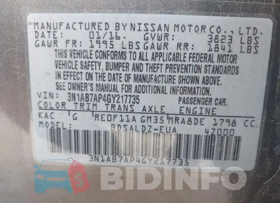 3N1AB7AP4GY217735 Photo# 9