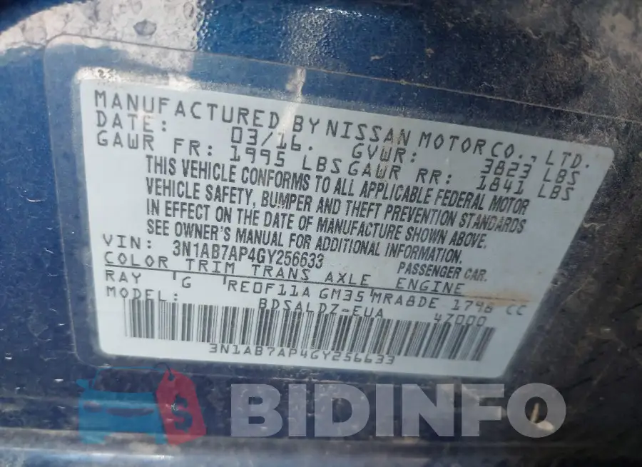 3N1AB7AP4GY256633 Photo# 9