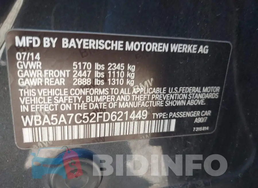 WBA5A7C52FD621449 Photo# 9