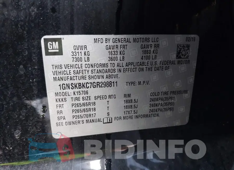 1GNSKBKC7GR298811 Photo# 9