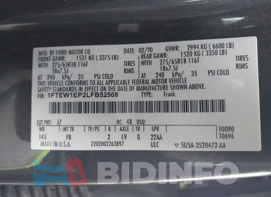 1FTEW1EP2LFB52508 Photo# 9