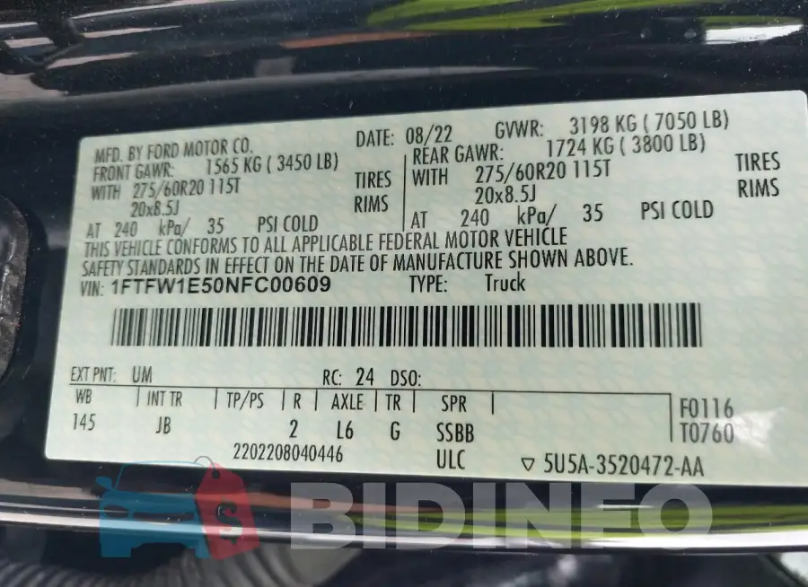 1FTFW1E50NFC00609 Photo# 9