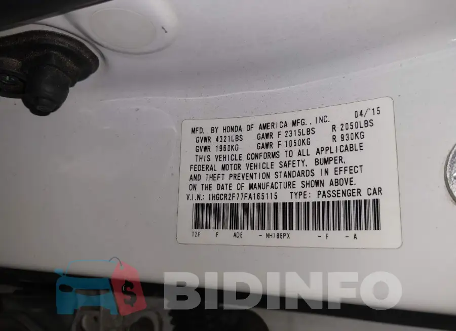 1HGCR2F77FA165115 Photo# 9