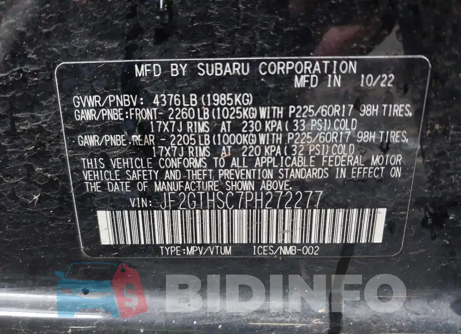 JF2GTHSC7PH272277 Photo# 9