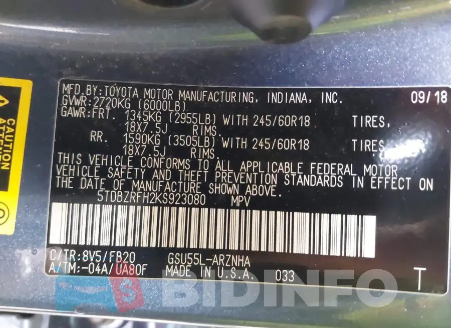 5TDBZRFH2KS923080 Photo# 9