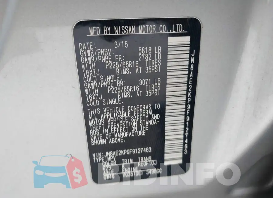 JN8AE2KP9F9127463 Photo# 9