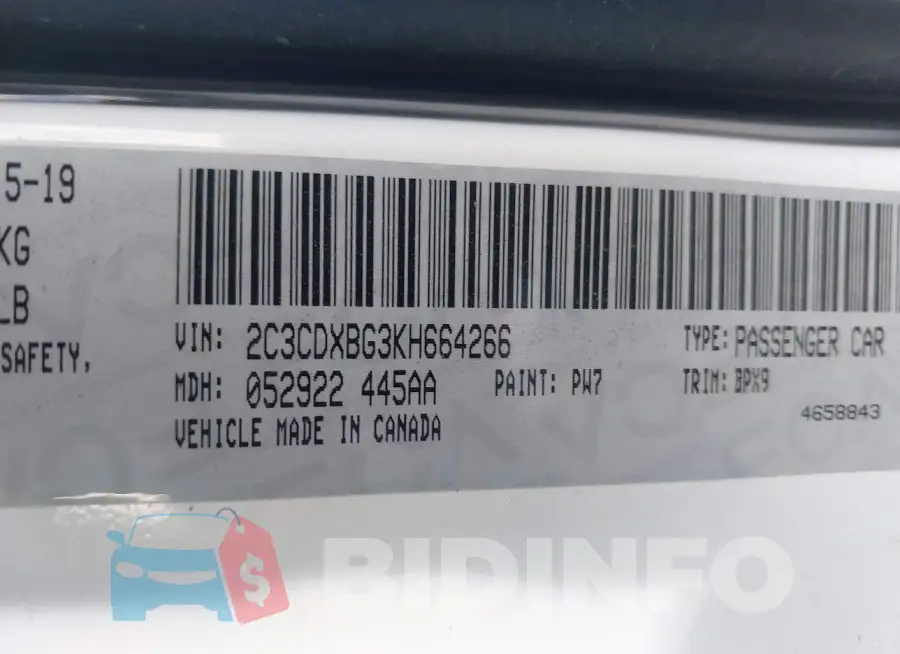 2C3CDXBG3KH664266 Photo# 9