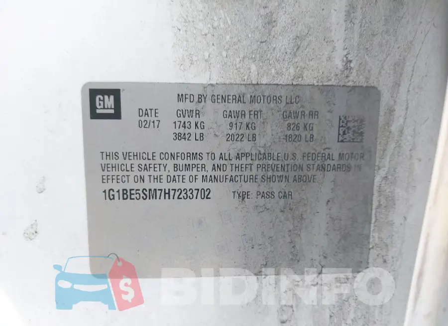 1G1BE5SM7H7233702 Photo# 9