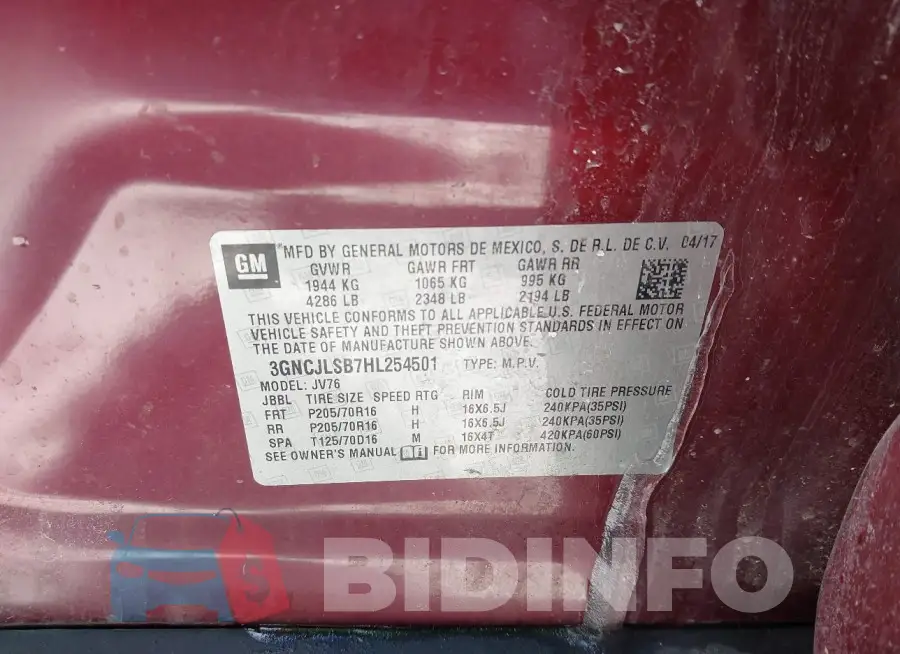 3GNCJLSB7HL254501 Photo# 9
