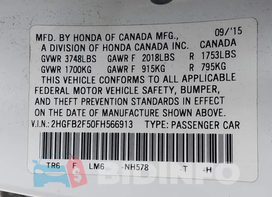 2HGFB2F50FH566913 Photo# 9