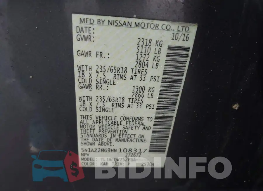 5N1AZ2MG9HN108317 Photo# 9