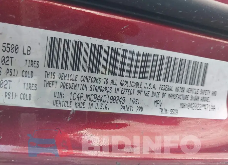 1C4PJMCB4KD190249 Photo# 9