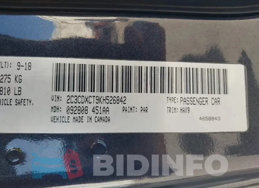 2C3CDXCT9KH526842 Photo# 9