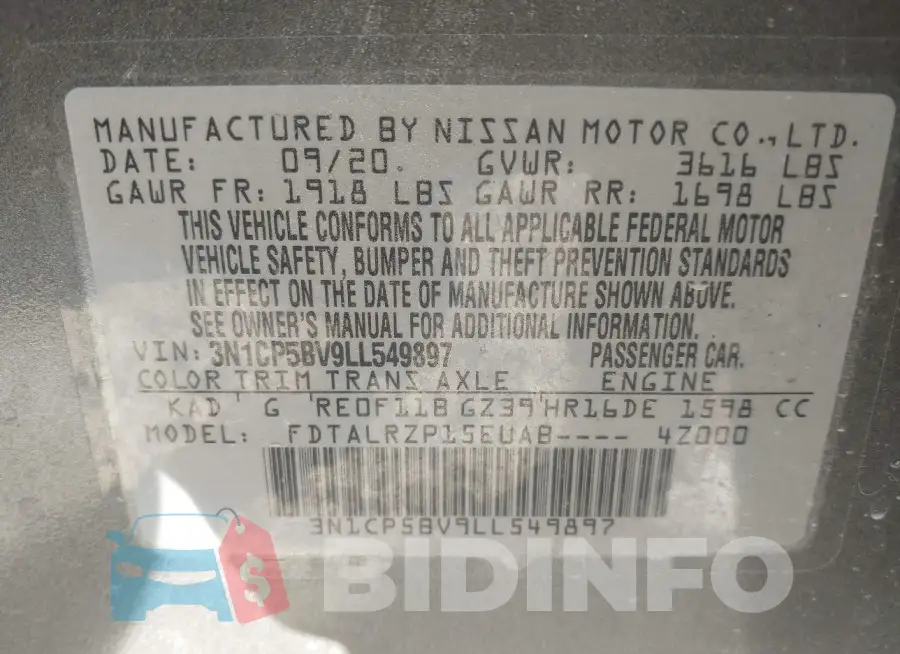 3N1CP5BV9LL549897 Photo# 9