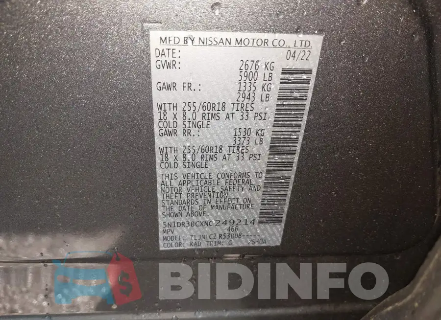 5N1DR3BCXNC249214 Photo# 9