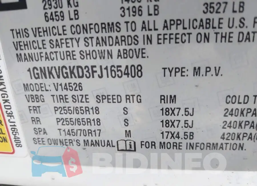 1GNKVGKD3FJ165408 Photo# 9