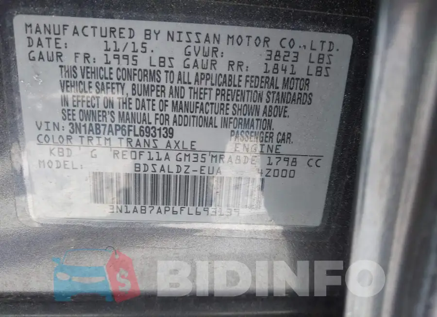 3N1AB7AP6FL693139 Photo# 9