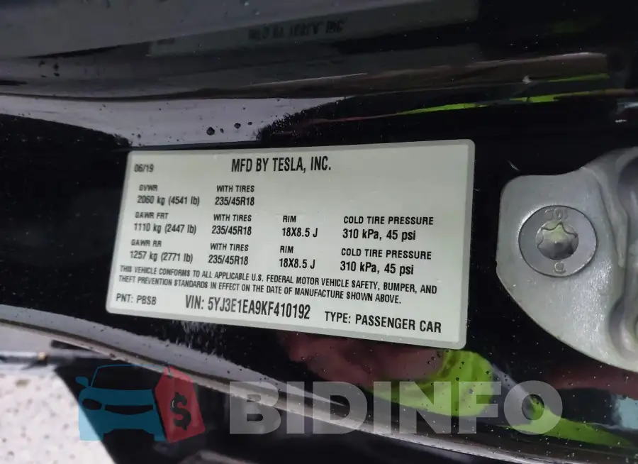 5YJ3E1EA9KF410192 Photo# 9