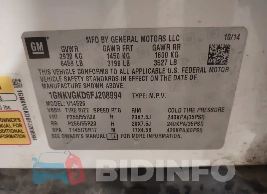 1GNKVGKD6FJ208994 Photo# 9