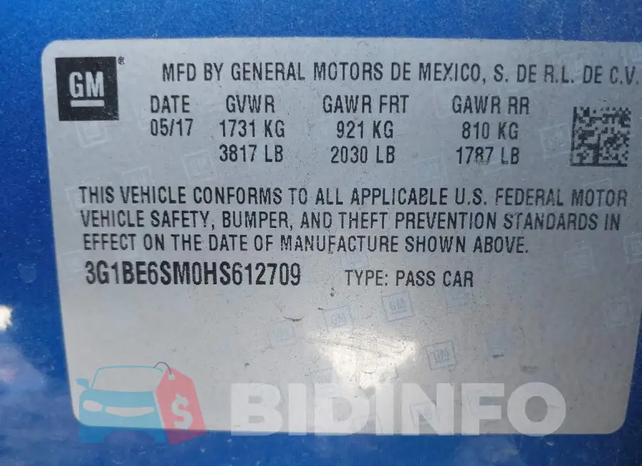 3G1BE6SM0HS612709 Photo# 9