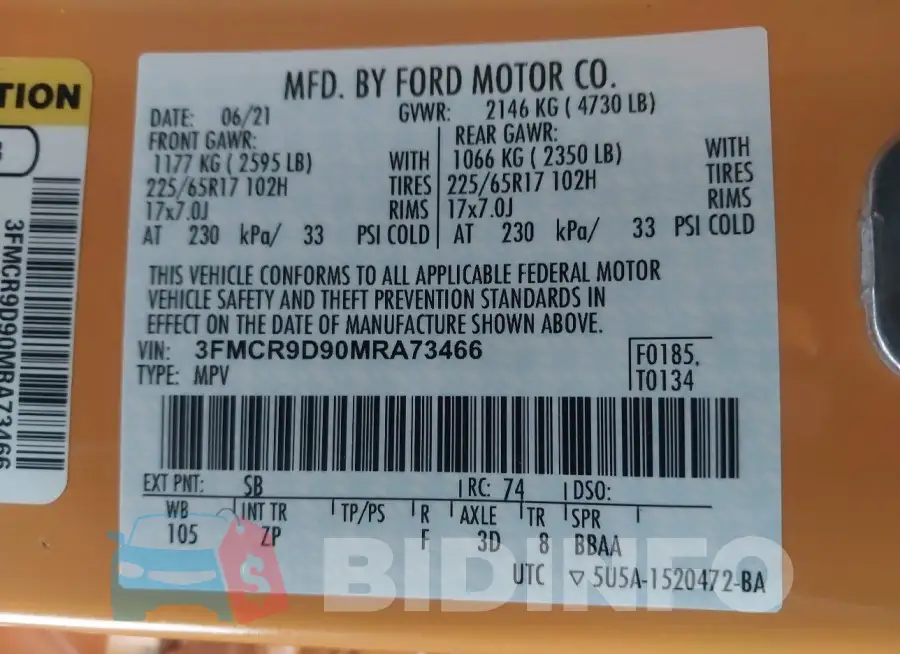 3FMCR9D90MRA73466 Photo# 9