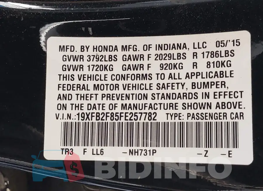 19XFB2F85FE257782 Photo# 9