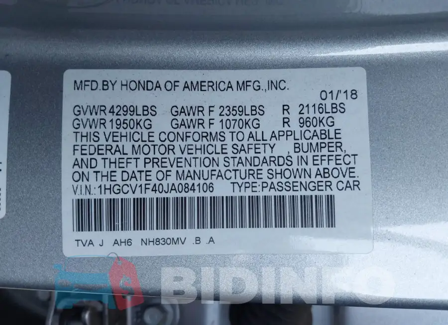 1HGCV1F40JA084106 Photo# 9