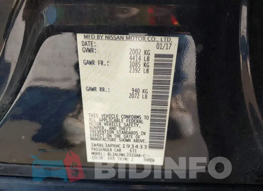 1N4BL3APXHC193433 Photo# 9