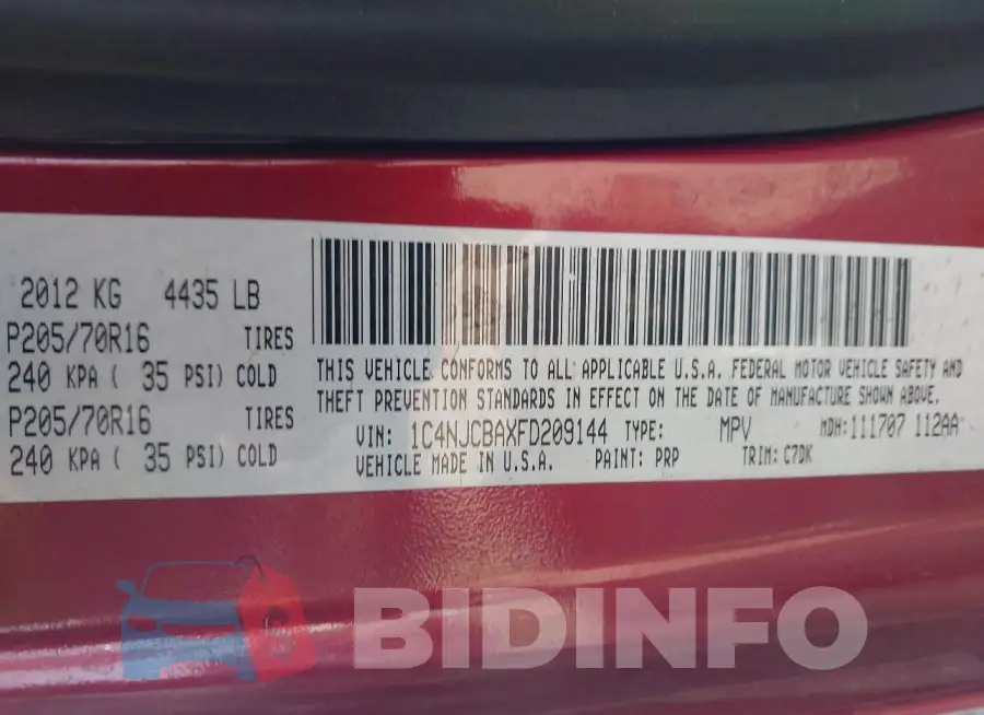 1C4NJCBAXFD209144 Photo# 9