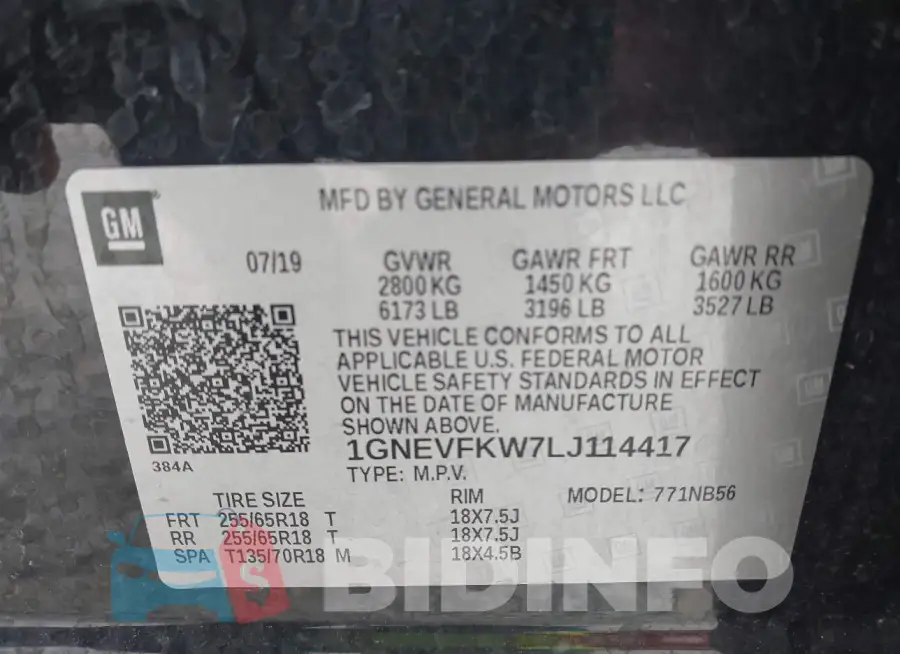 1GNEVFKW7LJ114417 Photo# 9