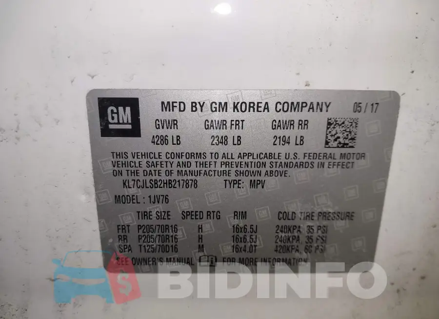 KL7CJLSB2HB217878 Photo# 9