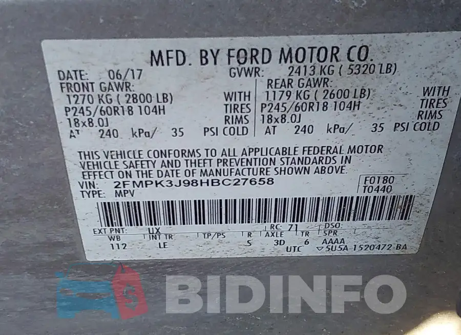 2FMPK3J98HBC27658 Photo# 9
