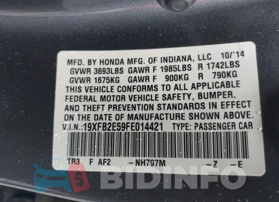 19XFB2E59FE014421 Photo# 9