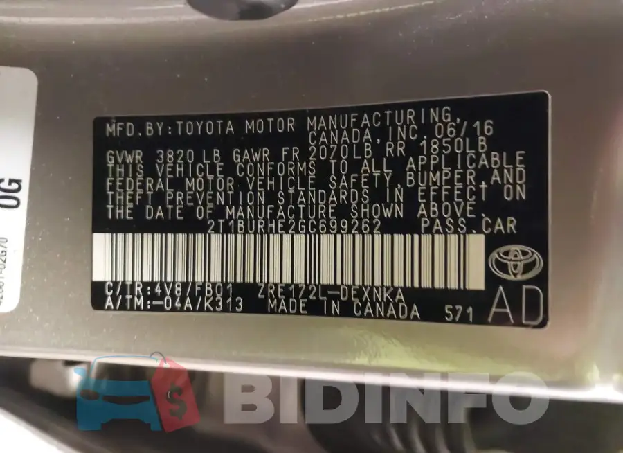 2T1BURHE2GC699262 Photo# 9
