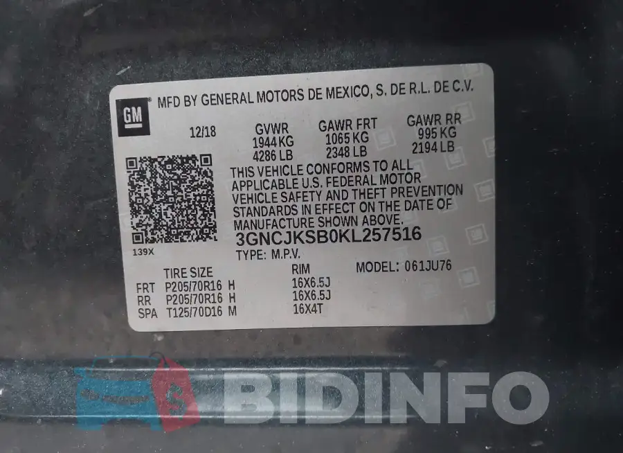 3GNCJKSB0KL257516 Photo# 9