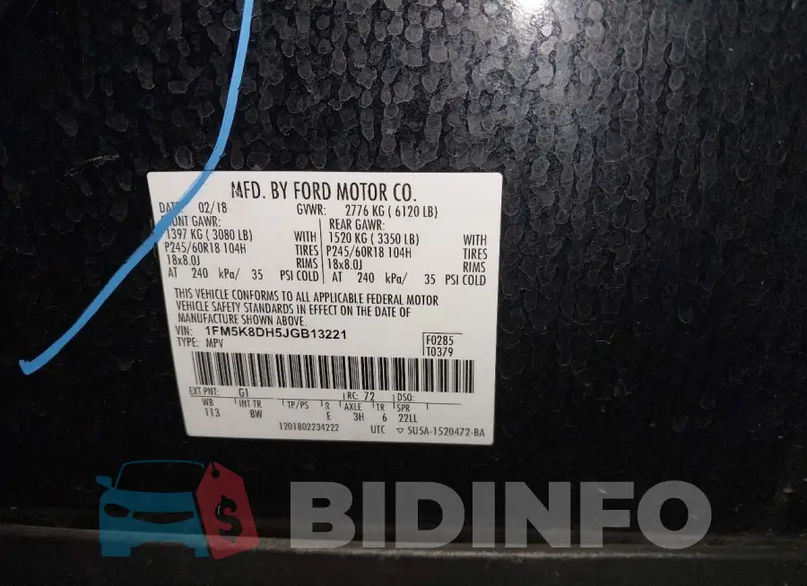 1FM5K8DH5JGB13221 Photo# 9