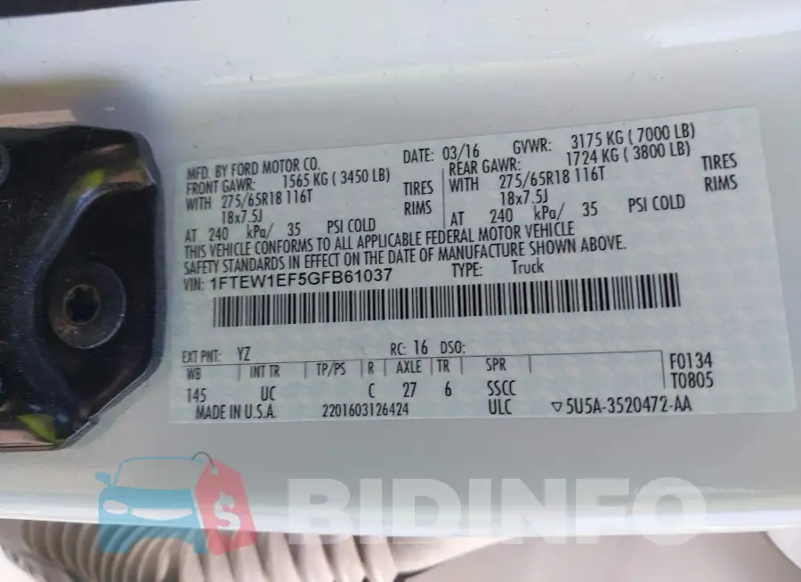 1FTEW1EF5GFB61037 Photo# 9